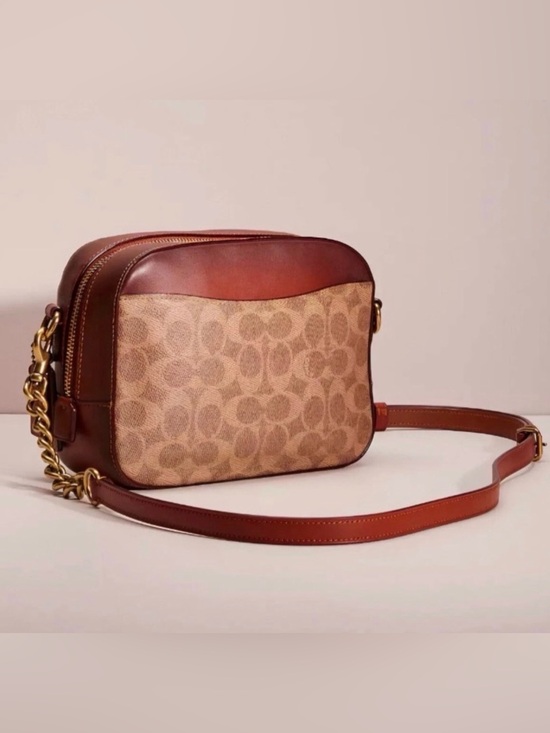 Coach Handbags - COACH Logo Print & Leather Camera Bag in Brown/Rust Burnished leather.